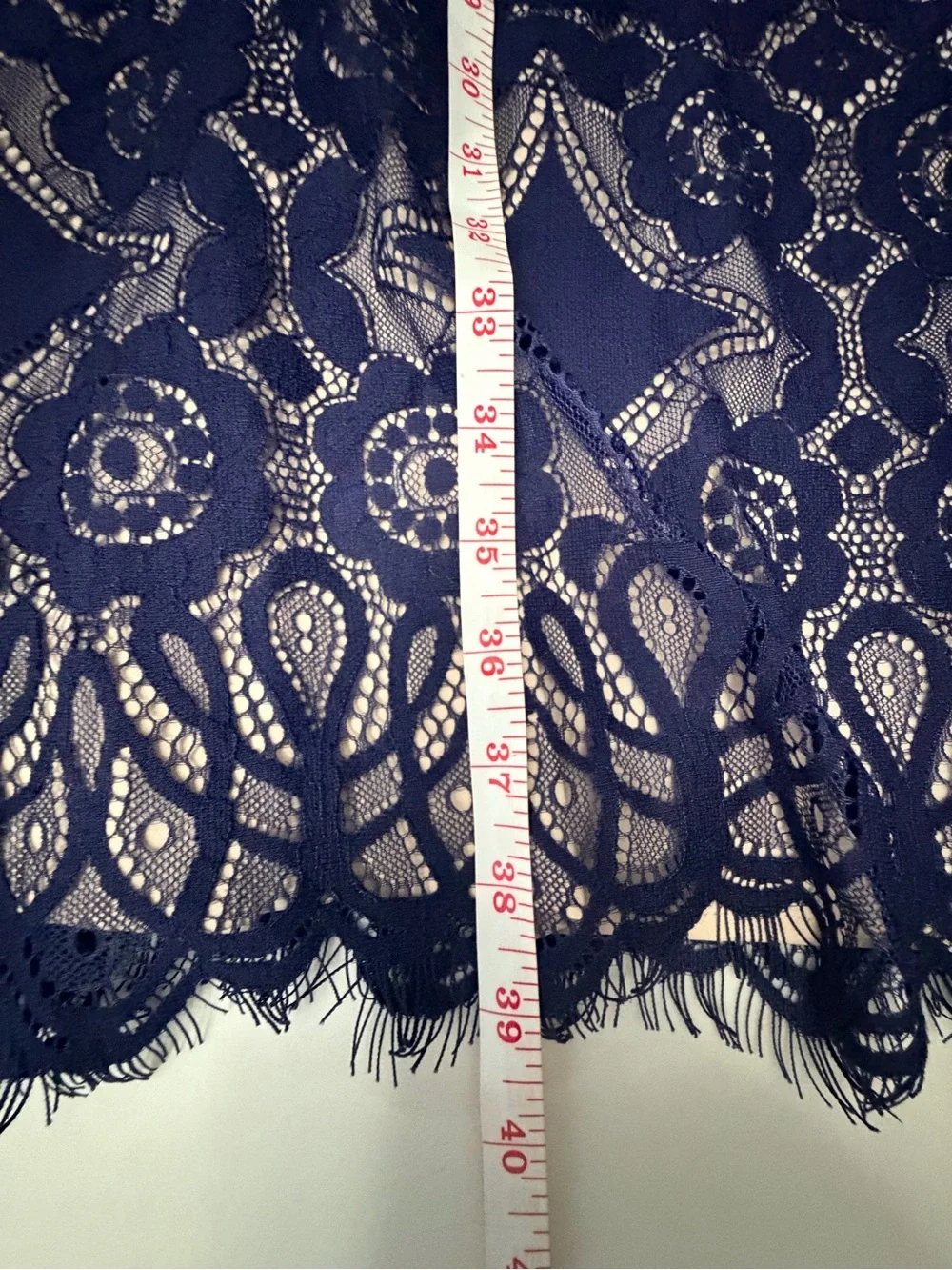 Eliza J Navy Lace Midi Dress with Nude Lining